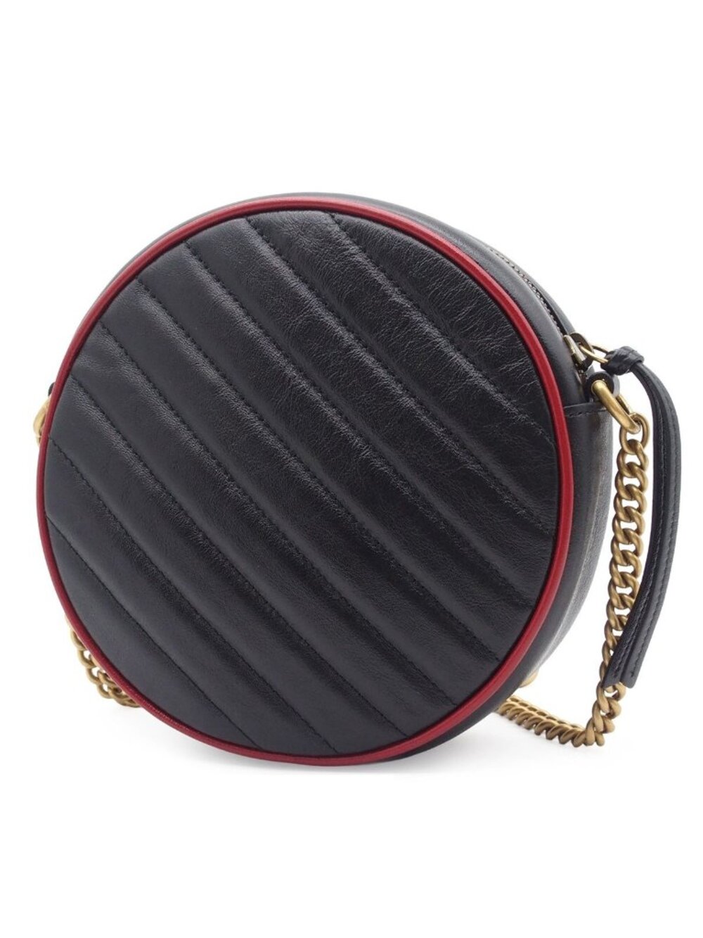 Gucci Chain Shoulder Bag Black Leather Round GG Marmont - Picture 2 of 9